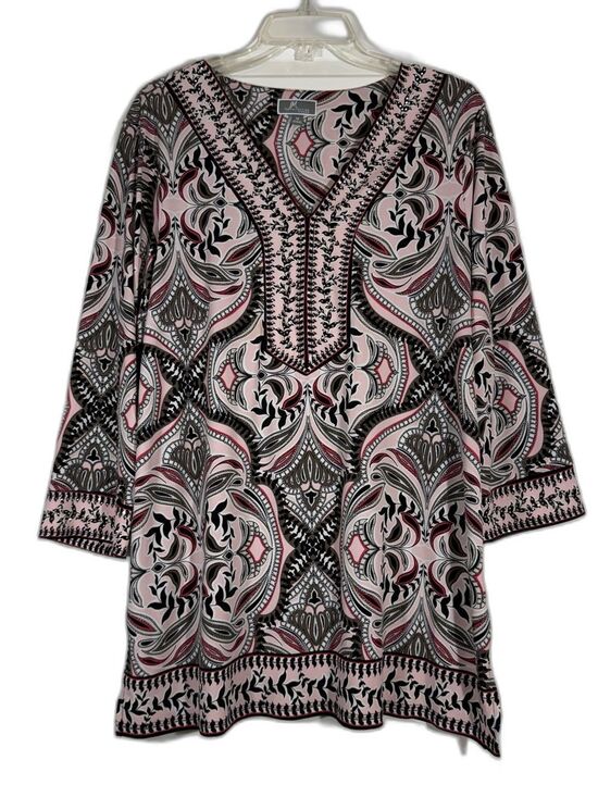 JM Collection Tops - JM Collection Woman Pink Paisley Embellished V-Neck Tunic Top Size 1X